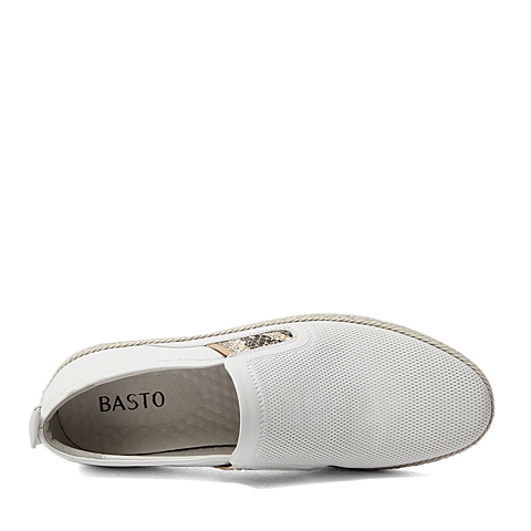BASTO/百思图春季专柜同款白色软面牛皮休闲男单鞋AUZ02AM6 专柜1