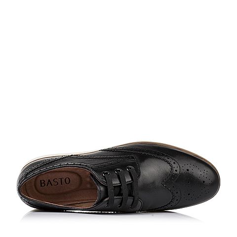 BASTO/百思图春季专柜同款黑色软面牛皮时尚镂花系带男单鞋AWP03AM6