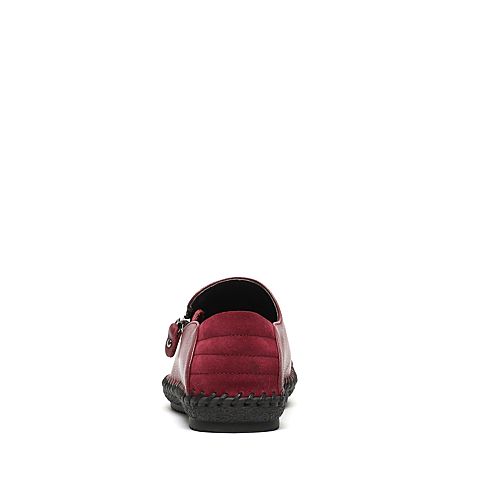 BASTO/百思图春季专柜同款红色牛皮舒适休闲侧拉链平跟男单鞋15N01AM6