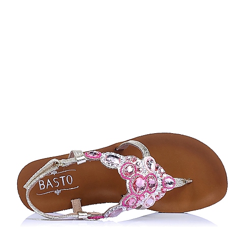 BASTO/百思图夏季粉色猪皮女凉鞋1017ABL6