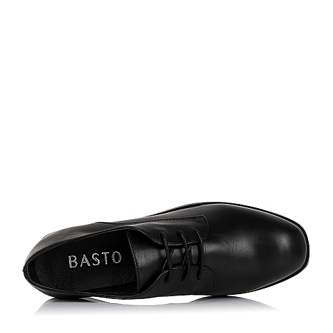 BASTO/百思图秋季专柜同款黑色牛皮休闲简约系带女单鞋TYF21CM6