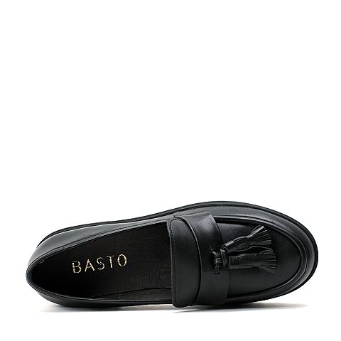 BASTO/百思图秋季黑色小牛皮女单鞋TWL24CM6