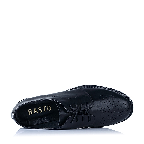 BASTO/百思图秋季黑色绵羊皮女单鞋TM226CM6