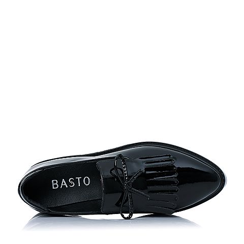 BASTO/百思图秋季专柜同款黑色漆PU松糕流苏女单鞋TWU24CM6