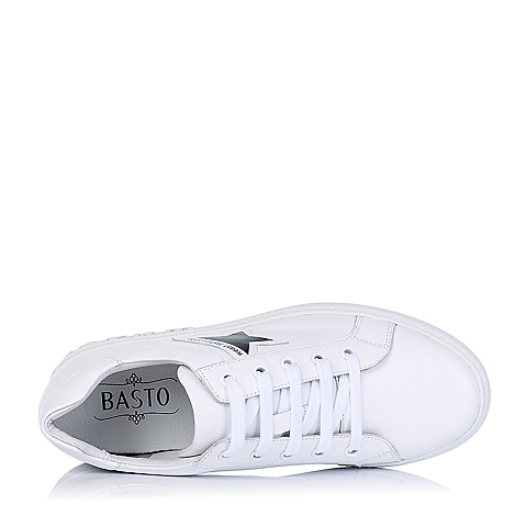 BASTO/百思图冬季专柜同款白色软面牛皮女单鞋YBZ03DM6