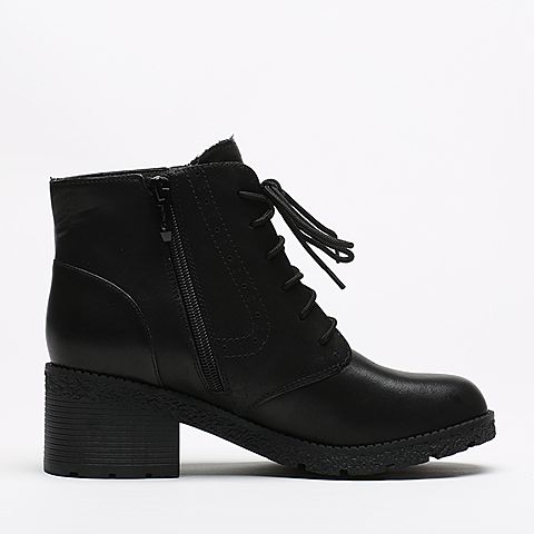 BASTO/百思图冬季专柜同款黑色牛皮女短靴TC842DD6