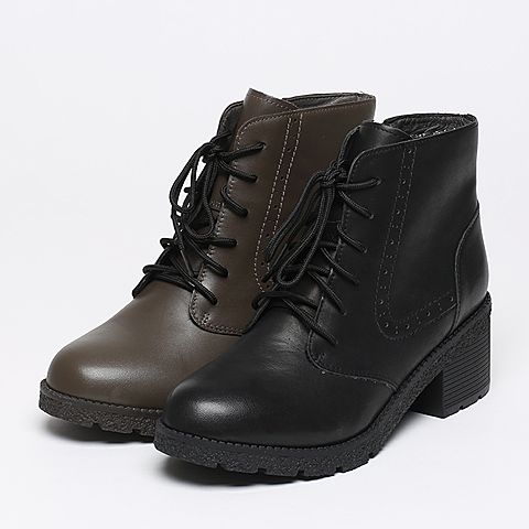 BASTO/百思图冬季专柜同款黑色牛皮女短靴TC842DD6