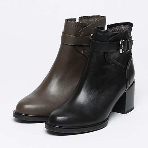 BASTO/百思图冬季专柜同款黑色牛皮女靴TYI42DD6