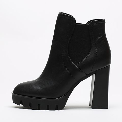 BASTO/百思图冬季专柜同款黑色牛皮女靴TXK40DD6