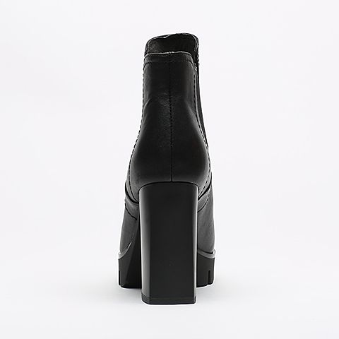 BASTO/百思图冬季专柜同款黑色牛皮女靴TXK40DD6
