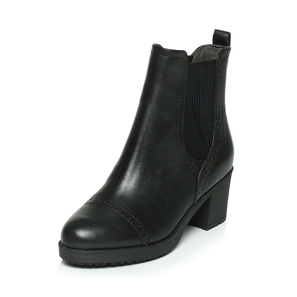 BASTO/百思图冬季专柜同款黑色牛皮女靴TIF48DD6