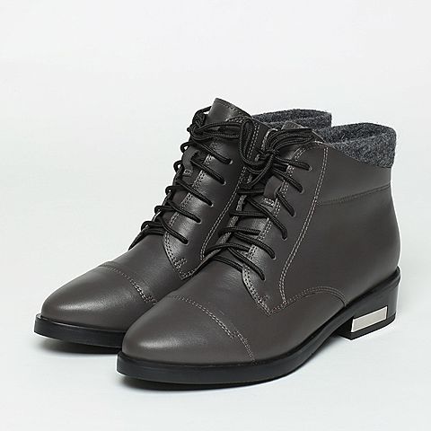 BASTO/百思图冬季专柜同款深灰色牛皮女短靴TC240DD6