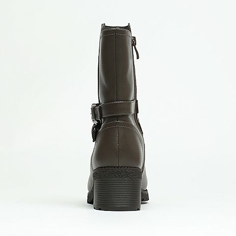 BASTO/百思图冬季专柜同款灰绿色油蜡牛皮革女皮靴（毛里）TP760DZ6