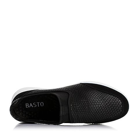 BASTO/百思图秋季黑色花纹/剖层牛皮时尚休闲男单鞋BEQ03CM6