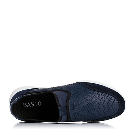 BASTO/百思图秋季蓝色花纹/剖层牛皮时尚休闲男单鞋BEQ03CM6
