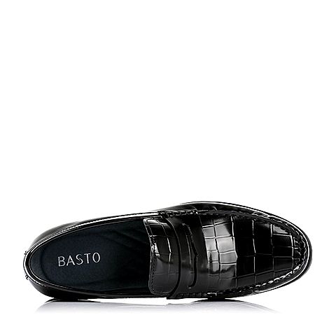 BASTO/百思图秋季黑色光面牛皮商务休闲男单鞋BBL01CQ6