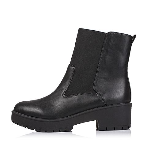 BASTO/百思图冬季专柜同款黑色牛皮/橡筋女皮靴16D83DD6