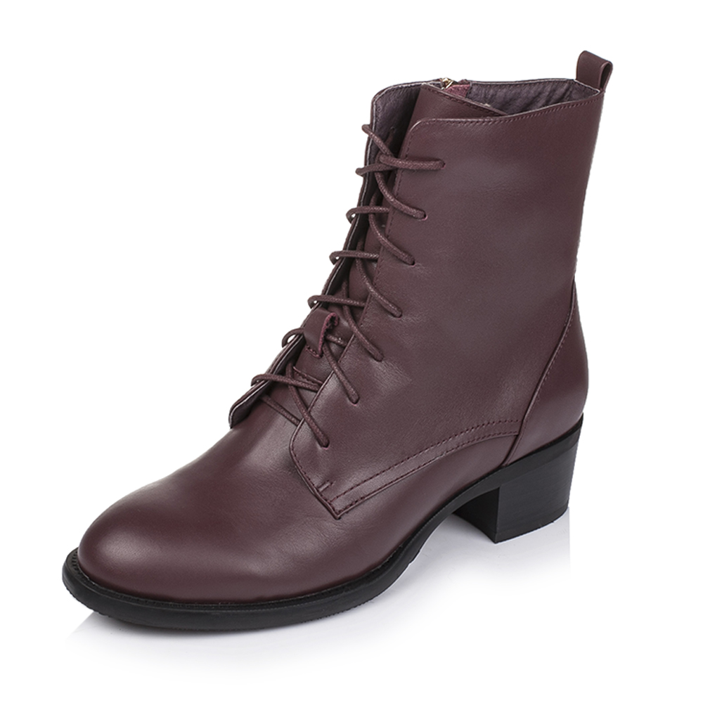 BASTO/百思图冬季专柜同款深红牛皮女皮靴（绒里）16D51DD6