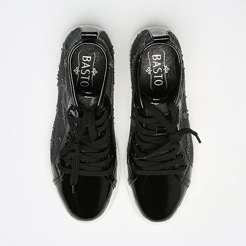 BASTO/百思图冬季专柜同款黑色纺织物/牛皮女休闲鞋YBU02DD6