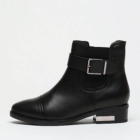 BASTO/百思图冬季专柜同款黑色牛皮女靴（绒里）TC243DD6