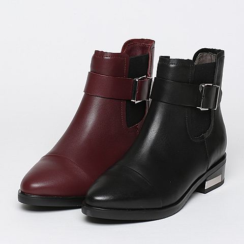 BASTO/百思图冬季专柜同款黑色牛皮女靴（绒里）TC243DD6