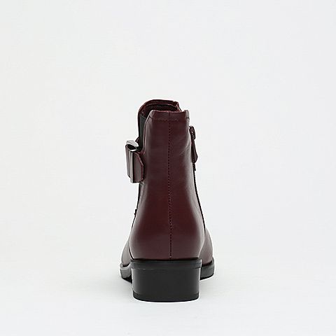 BASTO/百思图冬季专柜同款酒红色牛皮女皮靴（绒里）TC243DD6