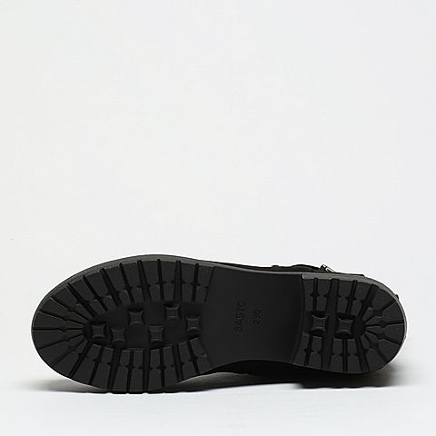 BASTO/百思图冬季专柜同款黑色牛皮简约休闲女皮靴（毛里）TNA49DD6