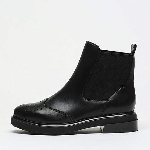 BASTO/百思图冬季专柜同款黑色牛皮女靴TXQ43DD6
