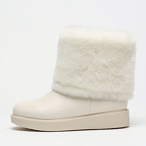 BASTO/百思图冬季专柜同款白色牛皮/羊毛皮女皮靴16D58DZ6