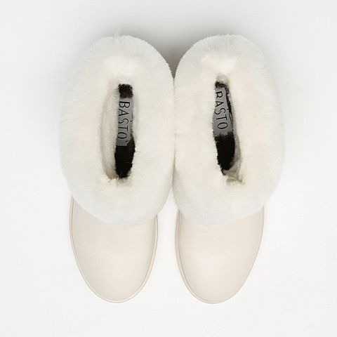 BASTO/百思图冬季专柜同款白色牛皮/羊毛皮女皮靴16D58DZ6