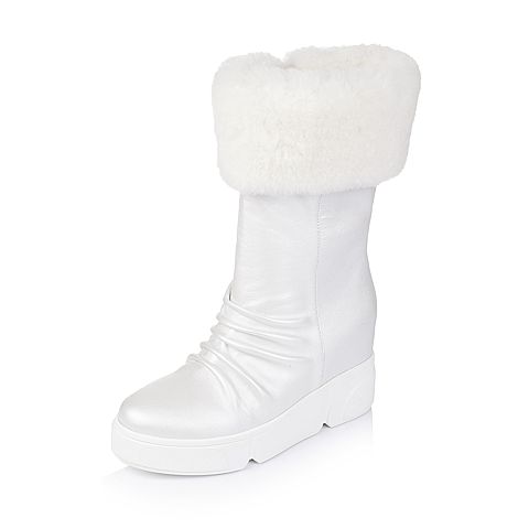 BASTO/百思图冬季专柜同款白色牛皮/羊毛皮女皮靴（绒里）16D57DZ6