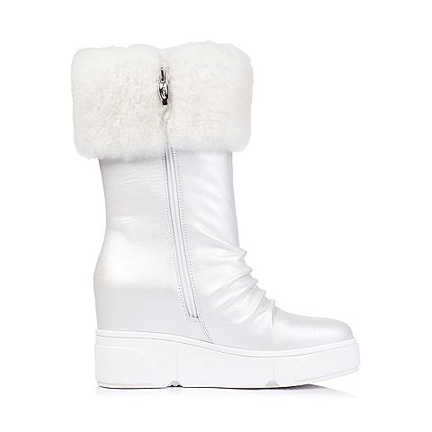 BASTO/百思图冬季专柜同款白色牛皮/羊毛皮女皮靴（绒里）16D57DZ6