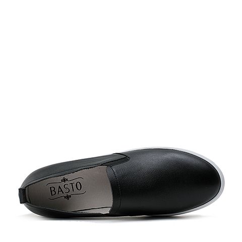 BASTO/百思图秋季专柜同款黑色牛皮/织物女单鞋16C83CM6
