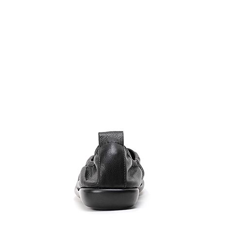 BASTO/百思图秋季黑色牛皮简约纯色舒适女单鞋XF163CM6