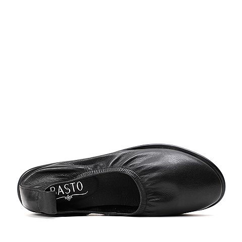 BASTO/百思图秋季黑色牛皮简约纯色舒适女单鞋XF163CM6