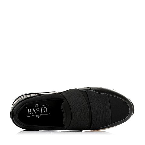 BASTO/百思图秋季专柜同款黑/金牛皮/织物女单鞋16C45CM6