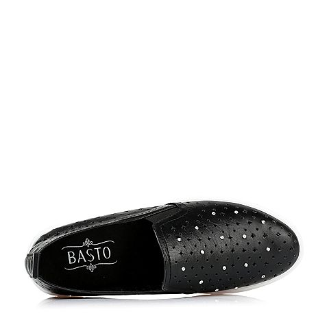 BASTO/百思图秋季专柜同款黑色牛皮时尚摩登厚底女单鞋16C70CM6