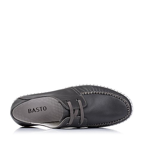 BASTO/百思图夏季专柜同款深灰色牛皮舒适男休闲鞋AXN03BM6
