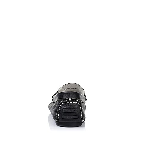 BASTO/百思图夏季专柜同款黑色牛皮舒适豆豆鞋男休闲鞋AXZ01BM6