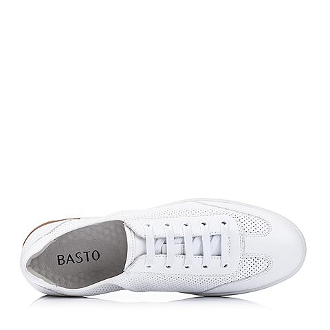 BASTO/百思图夏季专柜同款白色牛皮舒适镂空男休闲鞋AYB12BM6