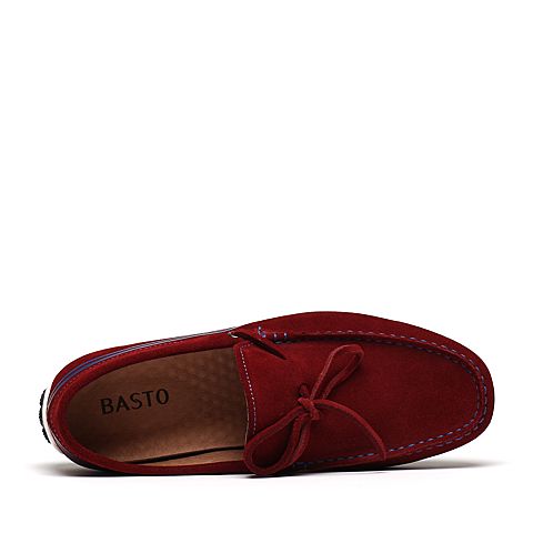 BASTO/百思图春季专柜同款红色剖层牛皮革休闲舒适圆头男皮鞋ABV24AM6