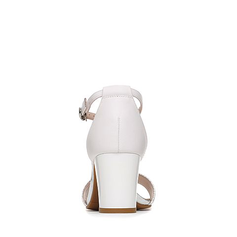BASTO/百思图夏季专柜同款白色牛皮/羊皮简约时尚粗跟女凉鞋TTF07BL6