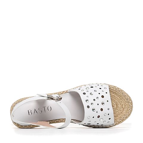 BASTO/百思图夏季专柜同款白色牛皮时尚舒适厚底女凉鞋TUC05BL6