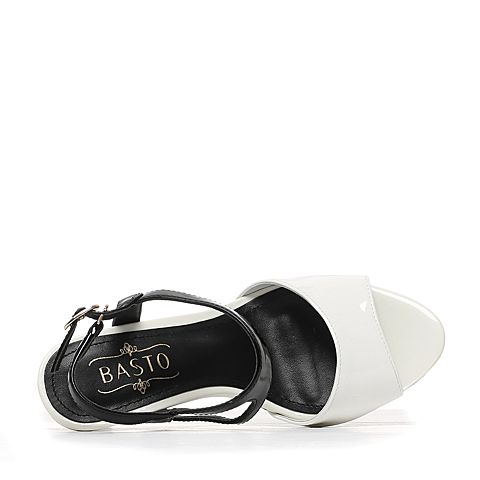 BASTO/百思图夏季专柜同款白/黑色牛皮简约优雅细高跟女凉鞋TY704BL6