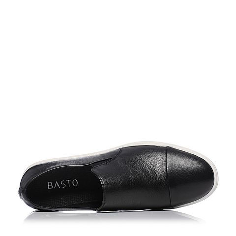 BASTO/百思图春季专柜同款黑色水牛牛皮革简约休闲男皮鞋15N03AM6
