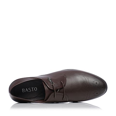 BASTO/百思图夏季专柜同款软面牛皮革镂花系带商务方跟男皮鞋AKJ13BM6