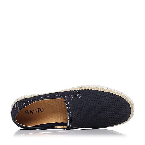 BASTO/百思图夏季专柜同款蓝色磨砂牛皮革镂空男休闲鞋AXN02BM6