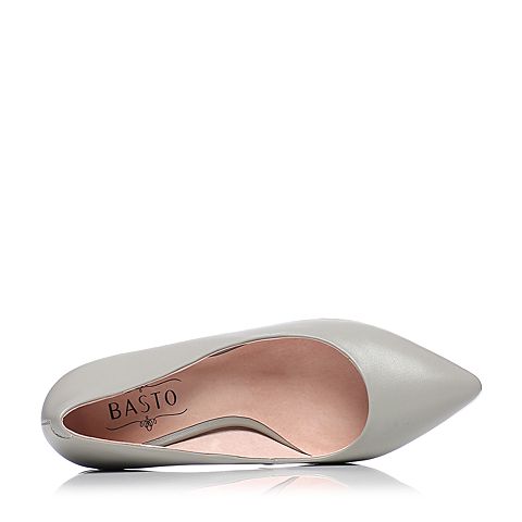 BASTO/百思图春季专柜同款灰色羊皮革浅口细跟通勤女单鞋16A32AQ6