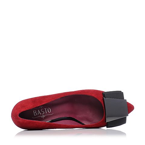 BASTO/百思图春季专柜同款红色羊皮革蝴蝶结浅口女单鞋16A07AQ6
