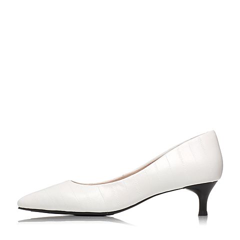 BASTO/百思图春季专柜同款白色羊皮简约通勤女单鞋TI425AQ7